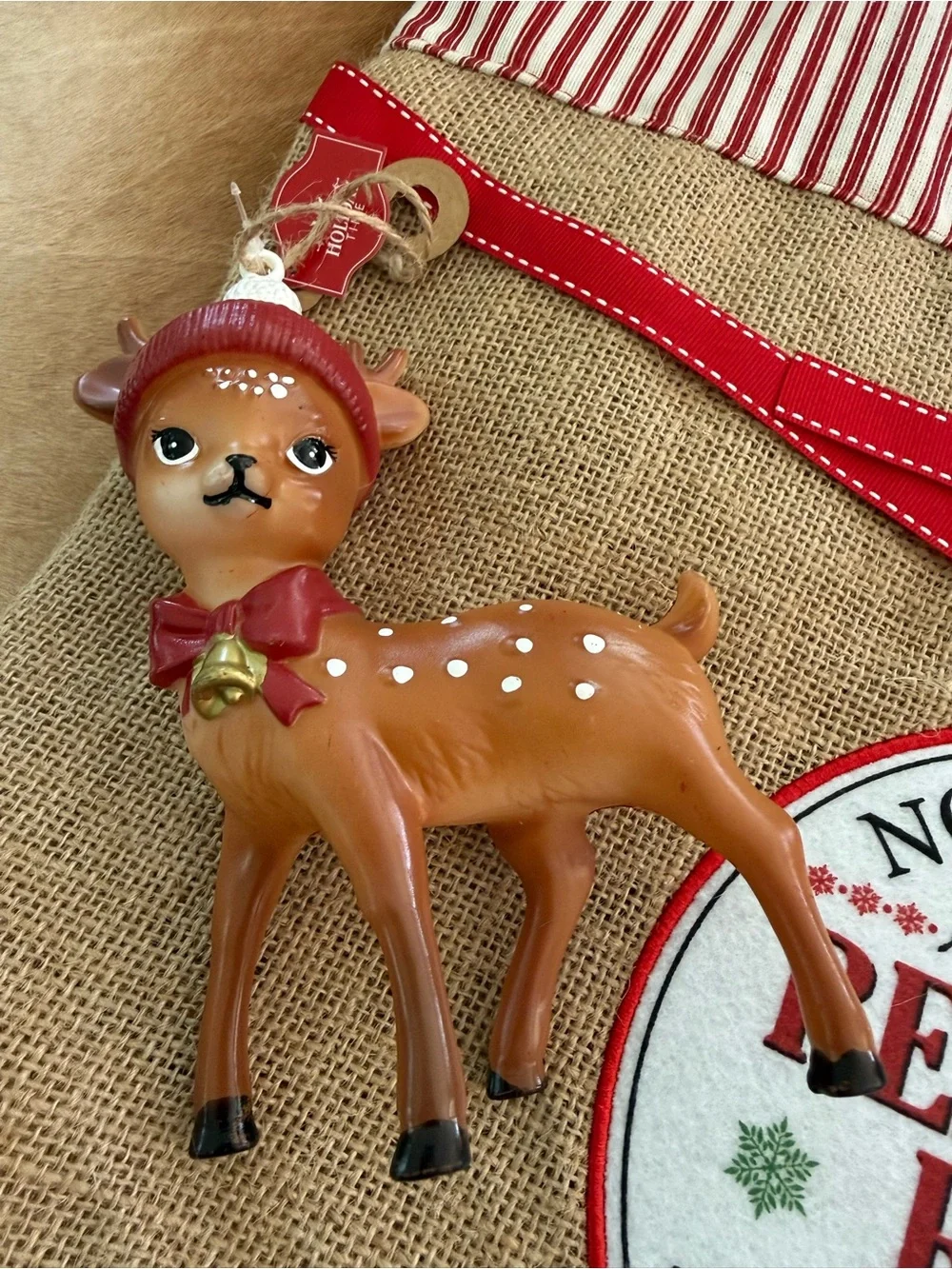 NWT Bundle of  3 Christmas Blow Mold Ornaments and Burlap Sack